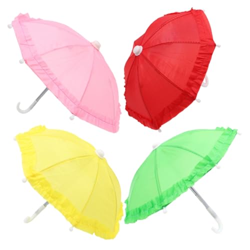 VICASKY 4 Stück Teiliges Mini Regenschirm für Puppendekoration Kompakt Süß für Miniaturhäuser und Party Fotorequisiten in Grün Rot Gelb von VICASKY