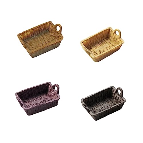VICASKY 4 Stück Teiliges Miniatur Korb aus Resin Realistisch Gestaltete Mini Aufbewahrungskörbe in Khaki und Schwarz Leichte Puppenhaus Deko Kreatives Zubehör für Mini Haus von VICASKY