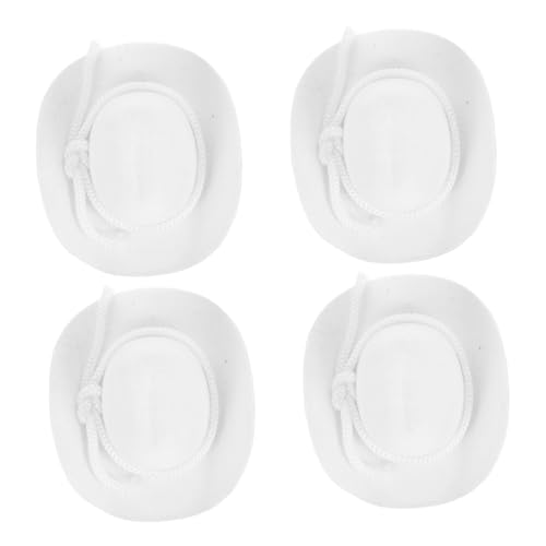 VICASKY 4 Stück Teiliges Miniatur Western Cowboy Hüte aus Leichtem Kindersicherem Material Kleine Filzhüte für Puppen deko DIY Bastelzubehör Weiße Mini Hüte für Party Bastelideen von VICASKY