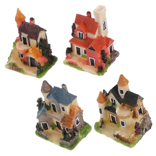 VICASKY 4 Stück Teiliges Miniatur Wetterfeste Mikro Landschaft Ornamente Leichte Langlebige Miniatur Häuschen für Garten Deko DIY Figuren für Gewächshaus und Gartenbereiche von VICASKY