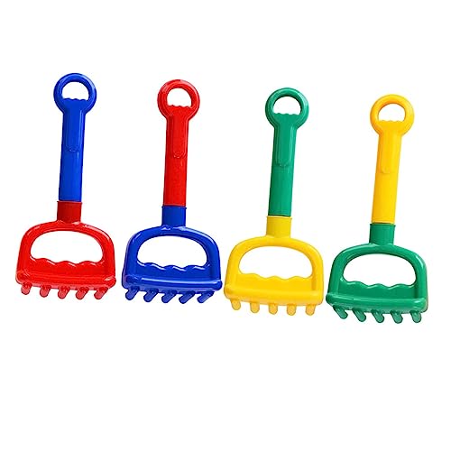 VICASKY 4 Stück Teiliges Sandspielzeug Set für Bunte Sandschaufel und Rechen aus Kunststoff für Strand und Badewannen Spaß Blau Rot Gelb und Grün von VICASKY