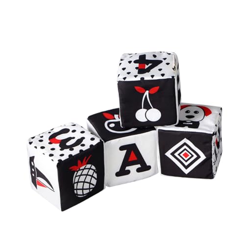 VICASKY 4 Stück Würfel Babyspielzeug Stapelblöcke für Babys Kleinkindbausteine -Aktivitätsspielzeug Montessori-Blöcke Stapelspiel Stoff Schwarz VICASKY 4 Stück Würfel Babyspielzeug Stapelblöcke für Babys Kleinkindbausteine -Aktivitätsspielzeug Montessori-Blöcke Stapelspiel Stoff Schwarz von VICASKY