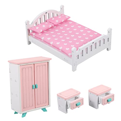 VICASKY Miniatur-möbelset Für Kinder 4-teiliges Puppenbett Spielzeug Zum Rollenspiel Puppenhausminiaturen Puppenzubehör Kinderspielzeug von VICASKY