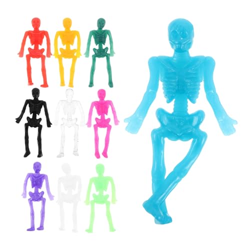 VICASKY 40 Stück Halloween TPR Klebe-Skelett Figuren Farben Weiche Dehnbare Mini Skelette für Wandhaftende Grusel-spaßspielzeuge Partyfüllungen und Streiche von VICASKY