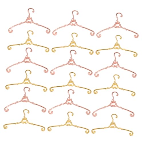 VICASKY 40 Stück Miniatur Puppenkleiderbügel aus Metall Stabile Retrofarbene Kleine Kleiderbügel für Puppenhaus Lebensnahe Mini Hänger in Gold und Roségold zum Aufhängen von von VICASKY