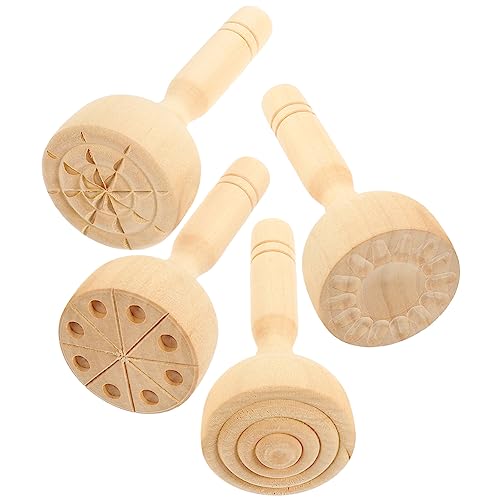 VICASKY 4Stücke Holztonformen Handgefertigte Stempel für DIY Tonhandwerk für Modelliermasse Kneten und Kreative Bastelprojekte von VICASKY