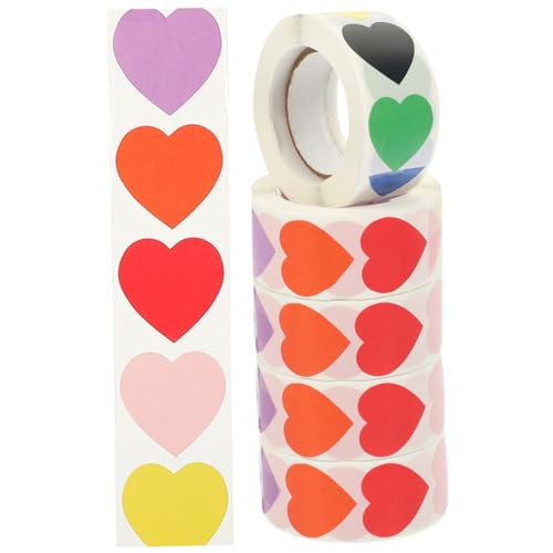 VICASKY 5 Rollen Aufkleber Valentinstag-Herz-Etiketten Leere Etiketten Umschlagschließer Etiketten in Herzform von VICASKY