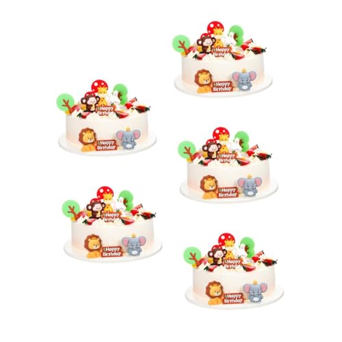 VICASKY 5 Sätze Kuchendekoration mit weichem Kleber geburtstagskuchen deko kuchen dekoration Dschungel-Babyparty-Dekorationen Waldtiere Kuchendeckel Cartoon-Tier-Kuchendekoration Zoo Tiere von VICASKY