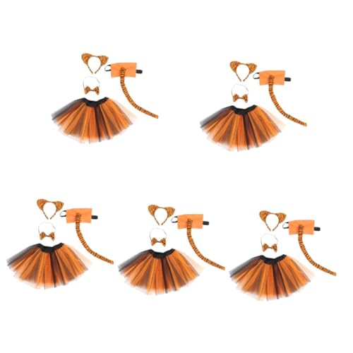 VICASKY 5 Sätze Tiger Kostüm für Realistischem Tiger Ohren Haarreif Passendem Fliege und Orange Schwarzem Tüllrock Bequemes Halloween Cosplay Zubehör für Karneval und Kostümparty von VICASKY