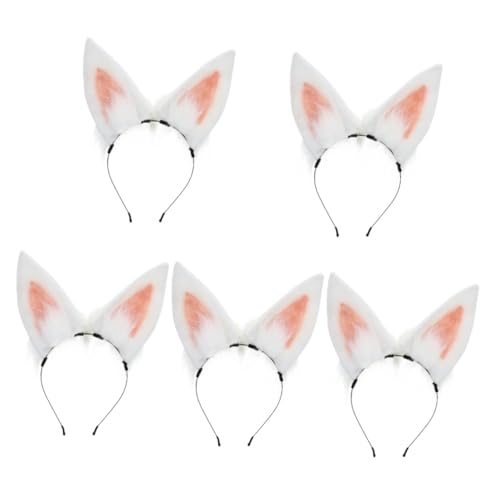 VICASKY 5 Stück Fluffy Hasenohren Haarreif Kuscheliger Kaninchen Ohrreif Cosplay Party Accessoire für Frauen Weicher Plüsch Stirnband Niedlich und Realistisch von VICASKY