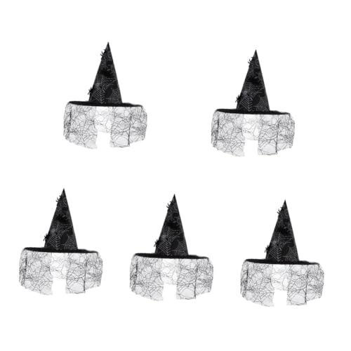 VICASKY 5 Stück Halloween Hexenhut mit Breiter Krempe Spinnen Spitze aus Schwarzem Vliesstoff Strapazierfähiger Karnevalshut für Damen Cosplay Party Kostüm Zubehör für Mottopartys von VICASKY