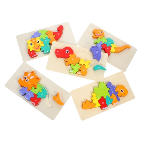 VICASKY 5 Stück Hölzernes Dinosaurier -Puzzle Rätsel Kleinkinder Vorschule Kinderspielzeug Vorschullernspielzeug Kinderpuzzle mädchen Dinosaurier Dinosaurierspielzeug Holz von VICASKY