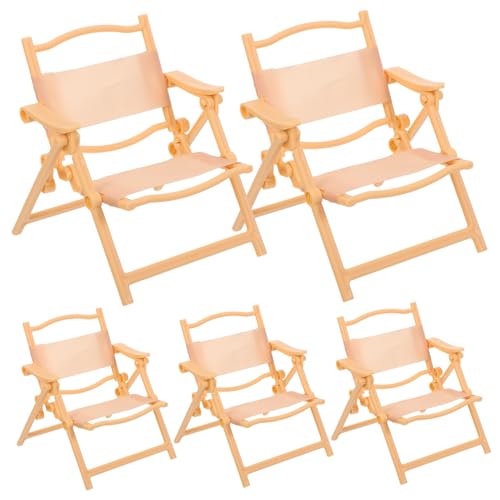 VICASKY 5 Stück Mini Strandliegestühle Faltbar Realistische Mini Campingstühle aus Kunststoff für Puppenhaus-deko Vielseitige Miniaturmöbel für Rollenspiel Drinnen und Draußen von VICASKY