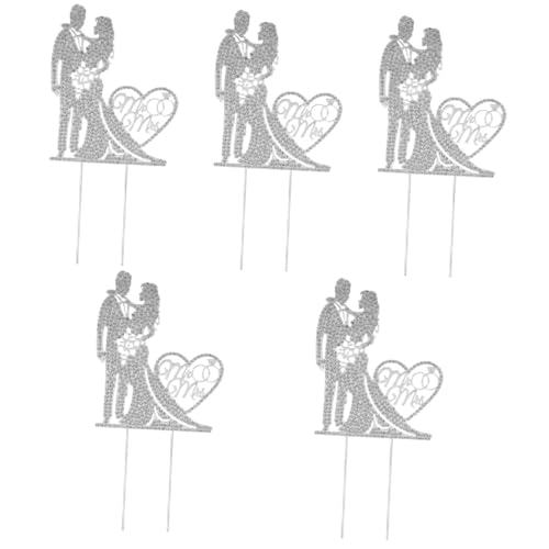 VICASKY 5 Stück Mr Mrs Cake Pick Hochzeitstorte Deko Silber Hochzeitskuchendeko Brautpaar Tortentopper für Hochzeitsfeier Dessert Party von VICASKY