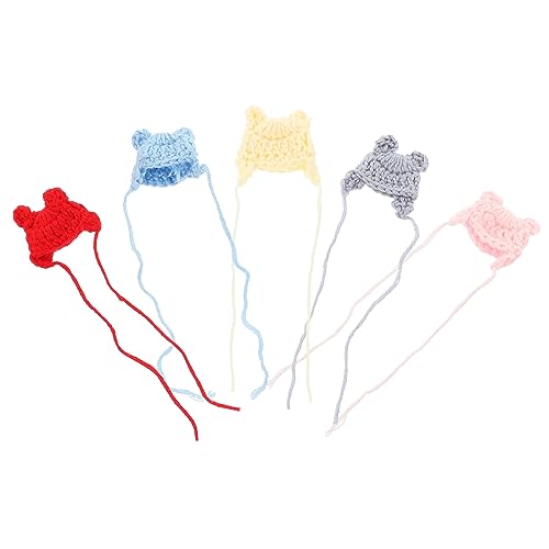 VICASKY 5 Stück Puppenhaus Ob11 Modell Strickmütze Partyhüte Für Mütze Mini Weihnachtsdekorationen Hasenmütze Kleine Gewebte Mützen Puppenkleidung Rosa Mütze Lustige Mütze Verrückte Mütze von VICASKY
