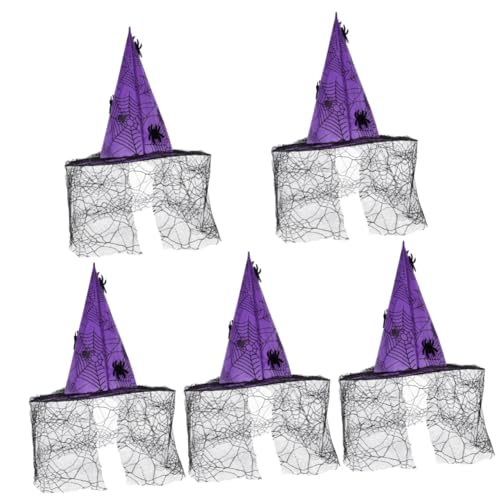 VICASKY 5 Stück Teiliges Halloween Hexenhut aus violetter Spitze mit Spinnennetz Design Eleganter Damen Hexenhut für Kostüm Party Cosplay Fasching Festliche Dekoration und Selfie von VICASKY