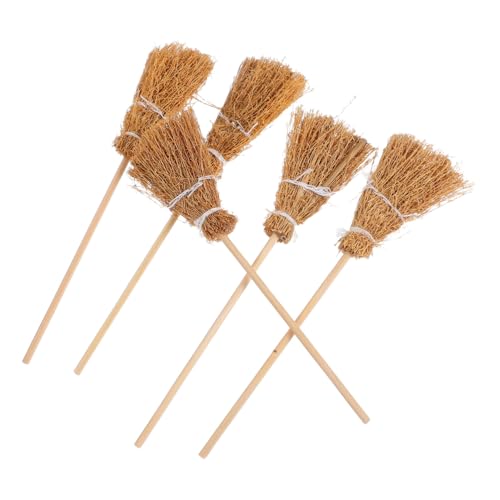 VICASKY 5 Stück Teiliges Miniaturbesen Set für Puppenhaus Präzise Proportioniert Langlebige Mini Besen für DIY Projekte und Realistische Miniatur Szenen für Sammler und Bastler von VICASKY
