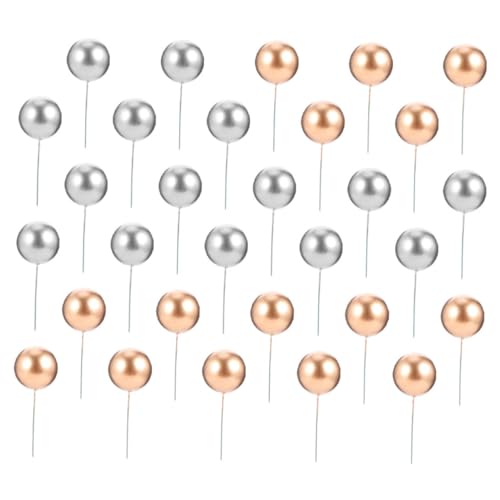 VICASKY 50 Stück Cake Inserts Dekorative Schaumstoffkugeln Silber Gold Cake Topper Balls Cupcake Picks für Geburtstags und Hochzeitstorten Einfache Anwendung ohne Montage von VICASKY