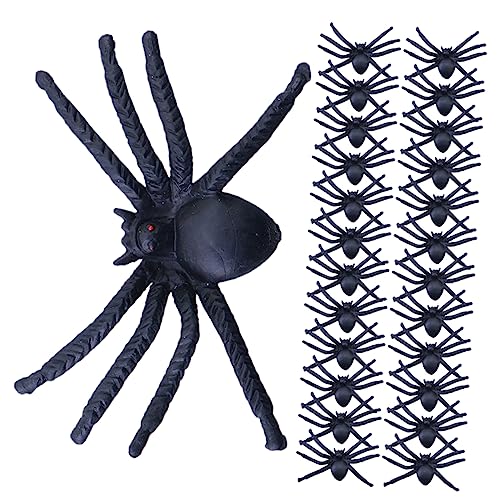 VICASKY 50 Stück gefälschte Spinnen Plüsch Streich Halloween-Spinnennetz Figur Halloween Kleidung Halloween kostün Gruselige Dekoration Spinnenmodell Spinnenstütze PVC Black von VICASKY