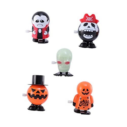 VICASKY 5Stücke Teiliges Halloween Aufziehspielzeug Cartoon Wind Up für Orangefarbenem Gehenden Springenden Kürbis Pirat und Leuchtendem Skelett Spaß und für Jungen von VICASKY