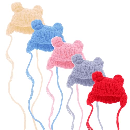 VICASKY 5st Puppenhaus-Outfit Mini-geburtstagshüte Ausgestopft Miniatur Plüschpuppe Mini-hexenhut Mini-weihnachtsstrickmütze Winzige Kitting-hüte Minihüte Zum Basteln Baumwollfaden von VICASKY