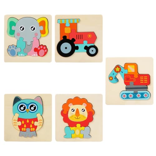 VICASKY 5st Tierfrühpädagogik-Puzzle Spielset Für Kleinkinder Tierpuzzles Für Kleinkinder Tier-Matching-Puzzle Kleinkindspielzeug Spielzeug Für Kinder Kinderpuzzle Baby Rätsel Hölzern Holz von VICASKY