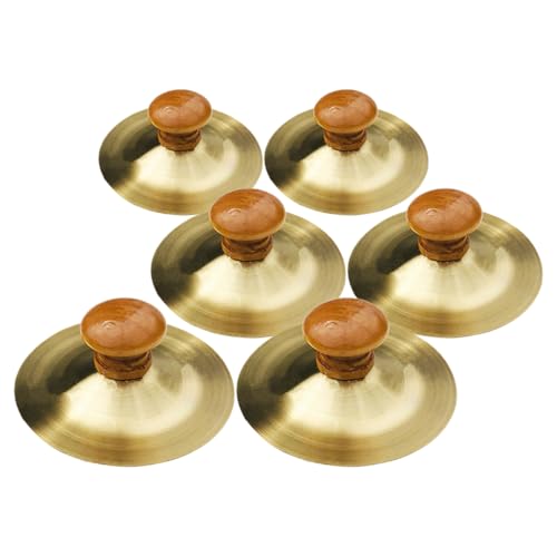 VICASKY Finger-musikinstrumente 6 Stück Jungen Und Mädchen Bronze-Becken Mini-Becken Mit Holzgriffen Für Die Früherziehung Familienspaß von VICASKY