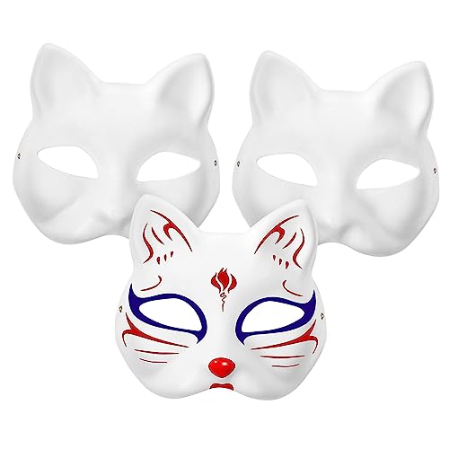 VICASKY Katzenmaske Bemalen 6 Stk Cosplay-party-, Du Bemalen Kannst Gruselige Halloween- Maskenbasteln Für Kinder Halb- - Anime-masken Selber Machen Cosplay Katzenmaske Weiß von VICASKY