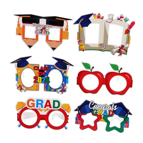 VICASKY 6 Stück Abschlussfeier-Brille Graduationsparty Gefälligkeiten Abschlussbrille 2024 Partybrille Kindergartenabschluss Abschlussfoto -Requisiten Abschlussbrillen Requisiten Papier von VICASKY