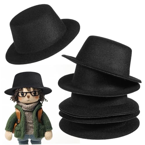 VICASKY 6 Stück Miniatur Hüte Teiliges für Puppen Elegante DIY Zylinderhüte Schwarz Dekoration für Puppen und Bastelprojekte Geeignet für Verschiedene Puppentypen von VICASKY