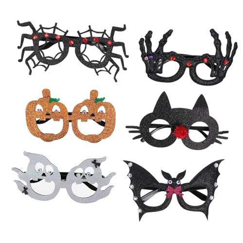VICASKY 6 Stück Teiliges Halloween Brillen mit Spider Kürbis Geist Katze Totenkopf und Fledermaus Motiven Kreative Partydekoration für Halloween Kostüm Foto Requisiten Karneval und von VICASKY