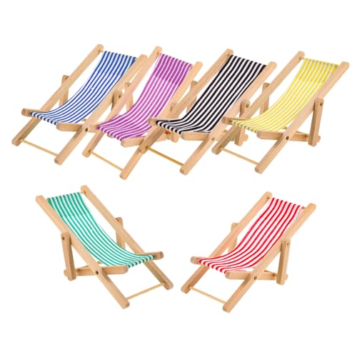 VICASKY 6 Stück Teiliges Miniatur Strandstuhl Klappbare Puppenhaus Liegestühle Realistische Mini Deko für Mikrolandschaft Vielseitig als Handyhalter und Tischdekoration Gemischt für von VICASKY