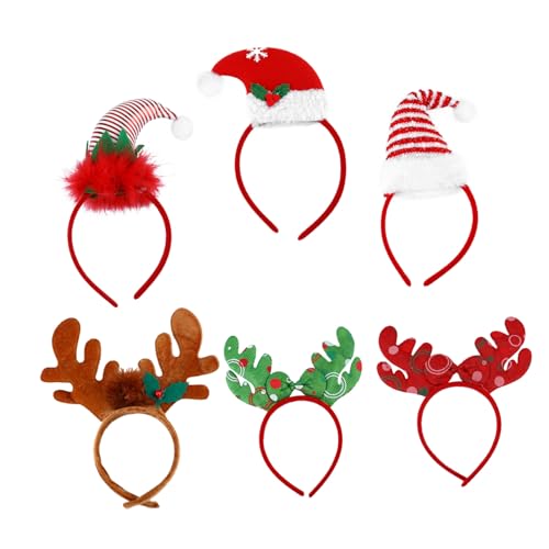 VICASKY 6 Stück Teiliges Weihnachts Haarreif mit Rentier Geweih Weihnachtsmütze und Schleifen Weiche Bequeme Stirnbänder für Erwachsene und Vielseitige Xmas Haarschmuck Accessoires für von VICASKY