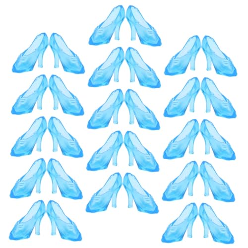 VICASKY 60 Paare Mini Kristall Puppenschuhe Transparent Blau Hohe Absätze Für Puppendekoration Und Miniatur Haus Zubehör von VICASKY