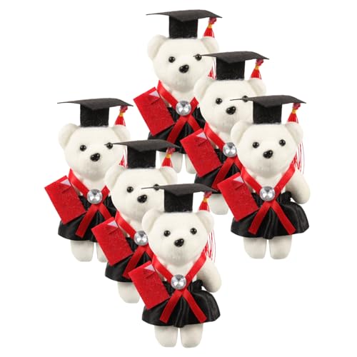 VICASKY 6St Abschlusssaison Dr. Bär ausgestopft Desktop-Ornament Abschlussgeschenk 2021 Plüsch Uni abschluss Abschlussfeier Abschluss Handwerk Puppenornament Schaum rot von VICASKY