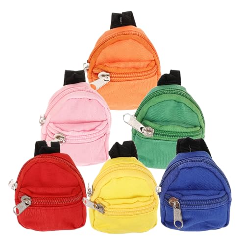 VICASKY 6stücke Miniature Doll Backpack Teiliges Mini Rucksack Puppen Niedliche Schlüsselanhänger Und Praktische Aufbewahrung Für Junge Mädchen Farben Grün Orange Blau Rot Gelb von VICASKY
