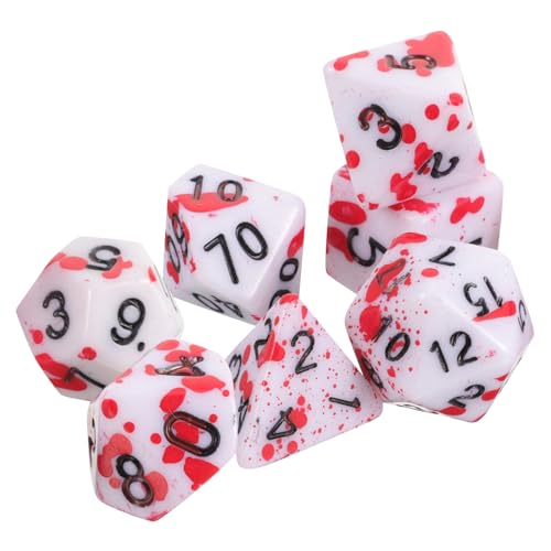 VICASKY 7 Stück Laufen Gruppenwürfelsatz Blutwürfel lustige Würfelspiel-Requisiten Brettspiel Würfel Partyzubehör Würfel für Rollenspiele Spielrequisiten Blutspritzerwürfel Acryl rot von VICASKY