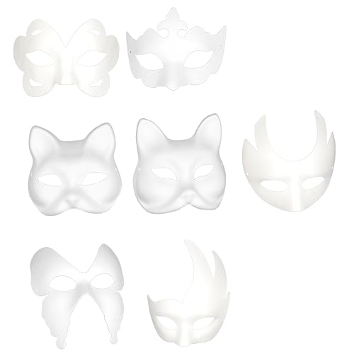 VICASKY 7 Stück Teiliges DIY Weißes Papierpulp Gesichtsmaske Bastelset zum Bemalen Faschingsmasken für Party und Karneval Geeignet VICASKY 7 Stück Teiliges DIY Weißes Papierpulp Gesichtsmaske Bastelset zum Bemalen Faschingsmasken für Party und Karneval Geeignet von VICASKY