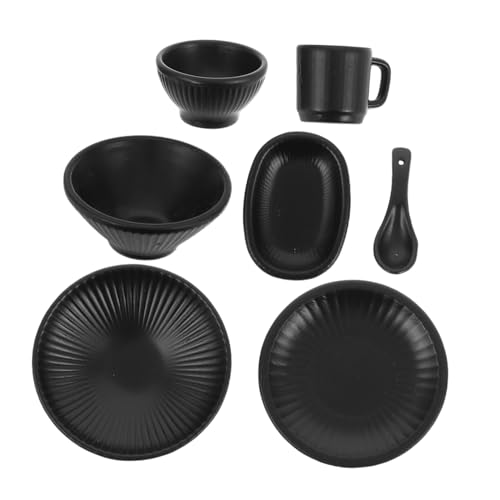 VICASKY 7 Stück Teiliges Miniatur-Dollhouse Küchen-zubehör Set mit Japanisch Inspirierten Gestreiften Tellern und Tassen Realistisch Gestaltete Mini-küchenmodelle für Pretend Play und von VICASKY