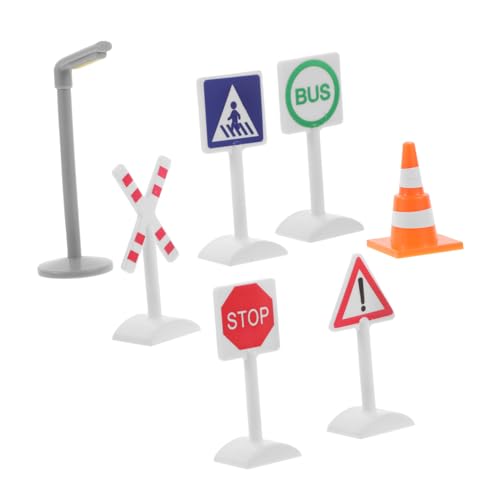 VICASKY 7 Teiliges Set Verkehrsschilder Spielset Mini Elektrische Ampeln Und Verkehrsschilder Für Spielstraßen Ideales Für Zur Verkehrssimulation Und Eisenbahnspiele von VICASKY