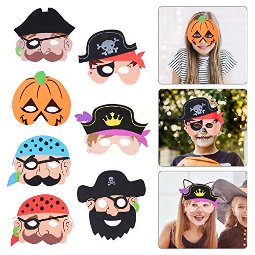 VICASKY 7Stücke Eva Piraten und Kürbis Masken für Halloween Party Lustige Cartoon Designs für Langlebig und Sicher für Bastelprojekte und Feiern von VICASKY