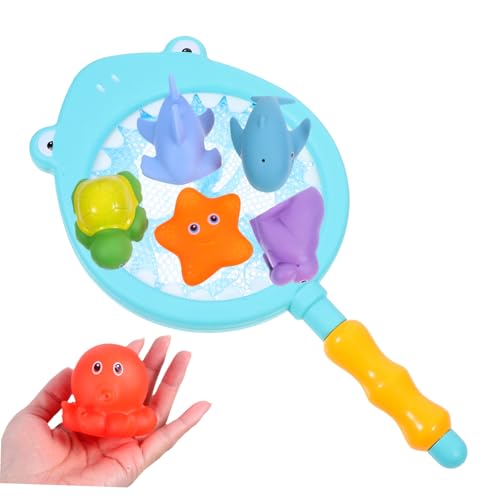 VICASKY 7Stücke Teiliges Badespielzeug für Kleinkinder Meerestiere Schwimmendes Spritzspielzeug Duschspielzeug für Junge Mädchen und Fischer Netz Fördert Kognitive Fähigkeiten von VICASKY
