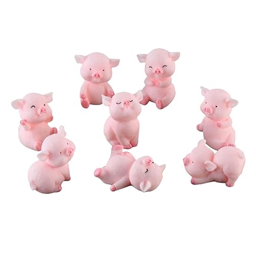 VICASKY 8 Stück Teiliges Kleine Figuren Dekorationen für Bonsai und Garten Niedliche Resin Schweine Statuen zur Verschönerung von Töpfen und Innenräumen von VICASKY