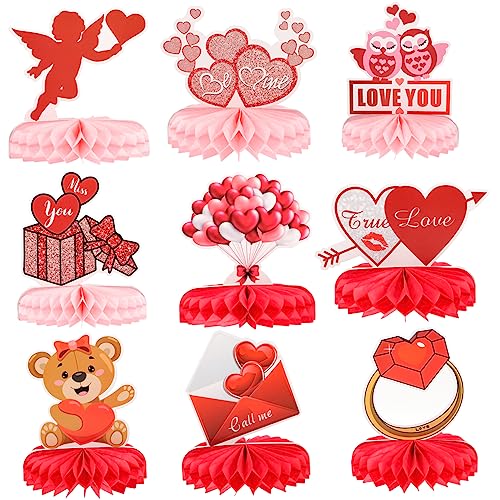 VICASKY 9st Valentinstag Dekoration Valentinstag Waben Herzstück Stolz Dekorationen Valentinstag-Banner Geburtstagsdekorationen Lüfter Kernstück Tür Party Valentinsgrüße Lametta Papier von VICASKY