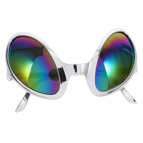 VICASKY Alien Brille Neon Grüne Für Cosplay Lustige Brille Für Partys Und Alien Kostüm Zubehör Silberne Rahmen Mit Bunter Folie von VICASKY