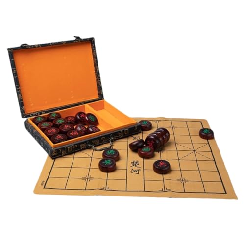 VICASKY Chinesisches Holz Schachset mit Faltbarem Schachbrett aus Hochwertigem und Goldfaden Handgefertigt Langlebig Leicht Transportierbar für Erwachsene und Haushaltsspiel von VICASKY