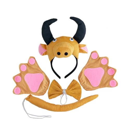 VICASKY Cosplay Ox Kostüm Set Teilig mit Kuh Haarreif und Fliege Langlebig Tier Performance Zubehör für Mädchen Party Fasching Verkleidung von VICASKY