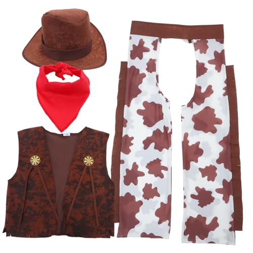 VICASKY Cowboy Kostüm für Erwachsene Western Outfit mit Hut Weste und Bandana Robustes Western Verkleidungskostüm für Halloween Mottopartys und rauen Westen Events von VICASKY
