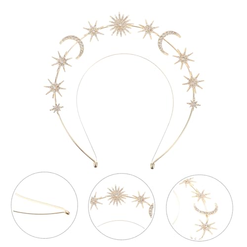 VICASKY Damen Haarreif mit Mond und Stern Design Doppellagiges Metall Cosplay Göttin Stirnband mit Funkelnden Strasssteinen Leicht Rutschfest für Party Festival und Hochzeit von VICASKY