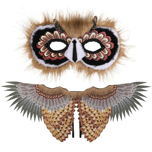 VICASKY Eulenflügel-Maskenset Eulen-Cosplay-Kostüm-Requisiten Halloween-Eulenmaske Eulen-Cosplay-Flügel Kinder-Vogelflügel Verkleiden-Requisite von VICASKY